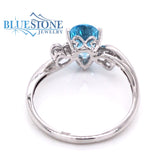 14K White Gold Blue Topaz Ring w/ Diamonds- Size 7